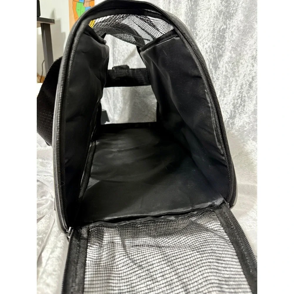 Black Mesh Soft Sided‎ Pet Carrier Bag Small Dog Cat Travel Tote Reflective Trim